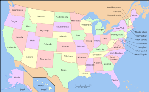 Map of 50 States USA States Names