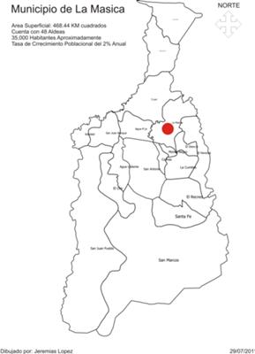 Mapa La Masica, Divicion por Aldeas